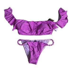 NWT Vix Paula Hermanny Bikini set ruffle top floral Medium $300 Cup D Firenze